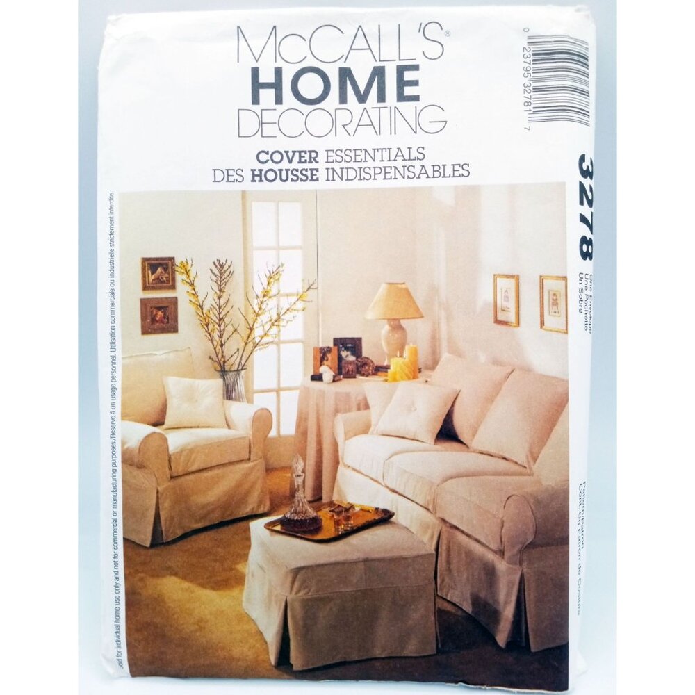McCalls Pattern 3278 Home Decorating Furniture Slipcover Square Pillows Uncut